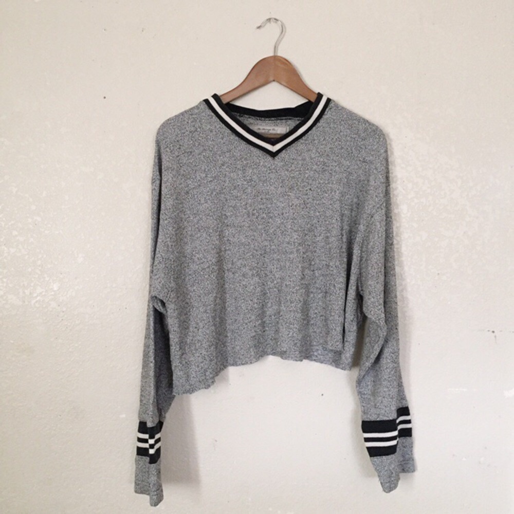 Gray Black White Stripe Oversized Cropped Sweater